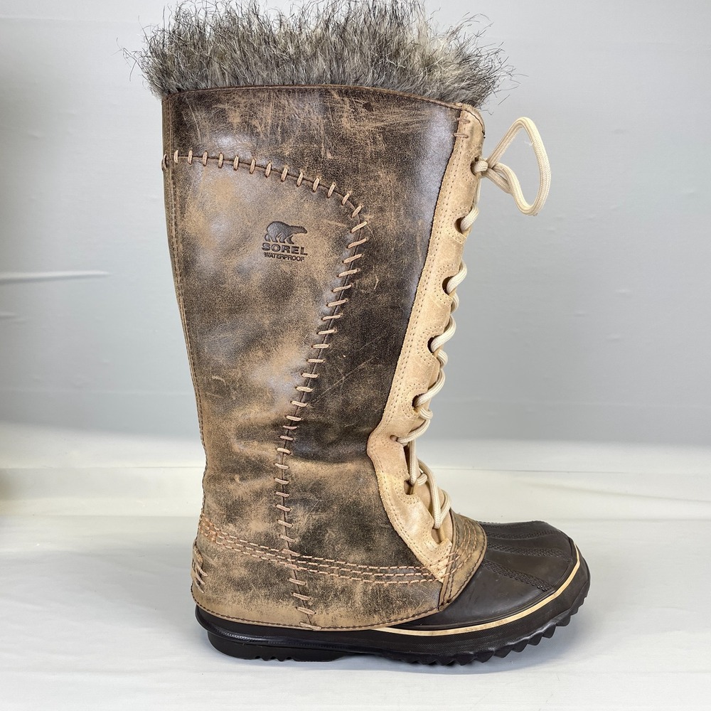 Sorel Cate The Great Winter Boots Womens Size 5 Brown Leather Lace Up Tall Shoes
